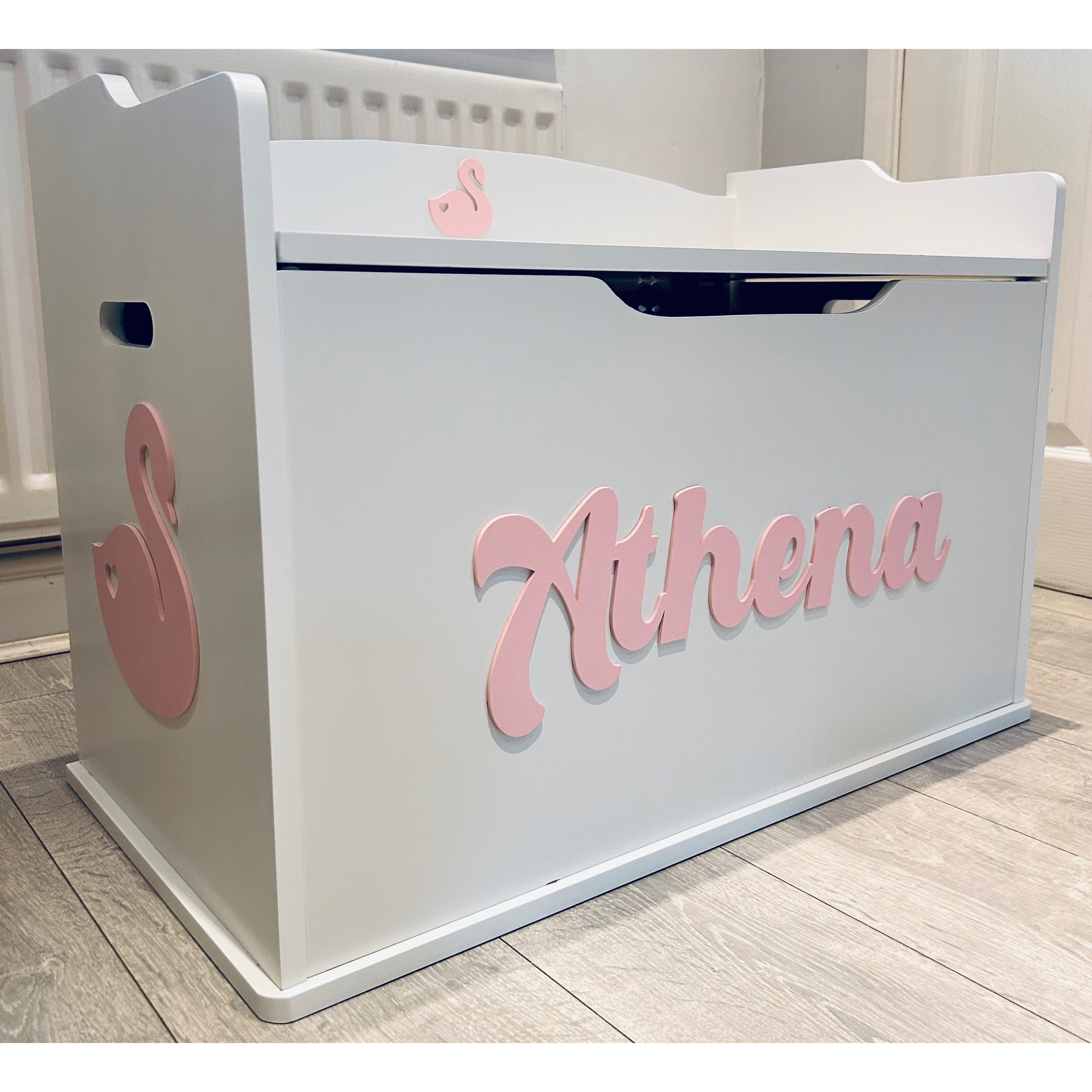 Personalised Toy Box – White FREE REMOVABLE CUSHION
